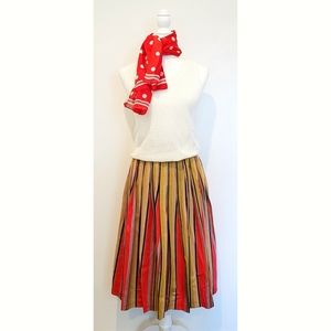 Vintage Striped Hand-Made Silk/Sateen Pleated Skirt Size XS